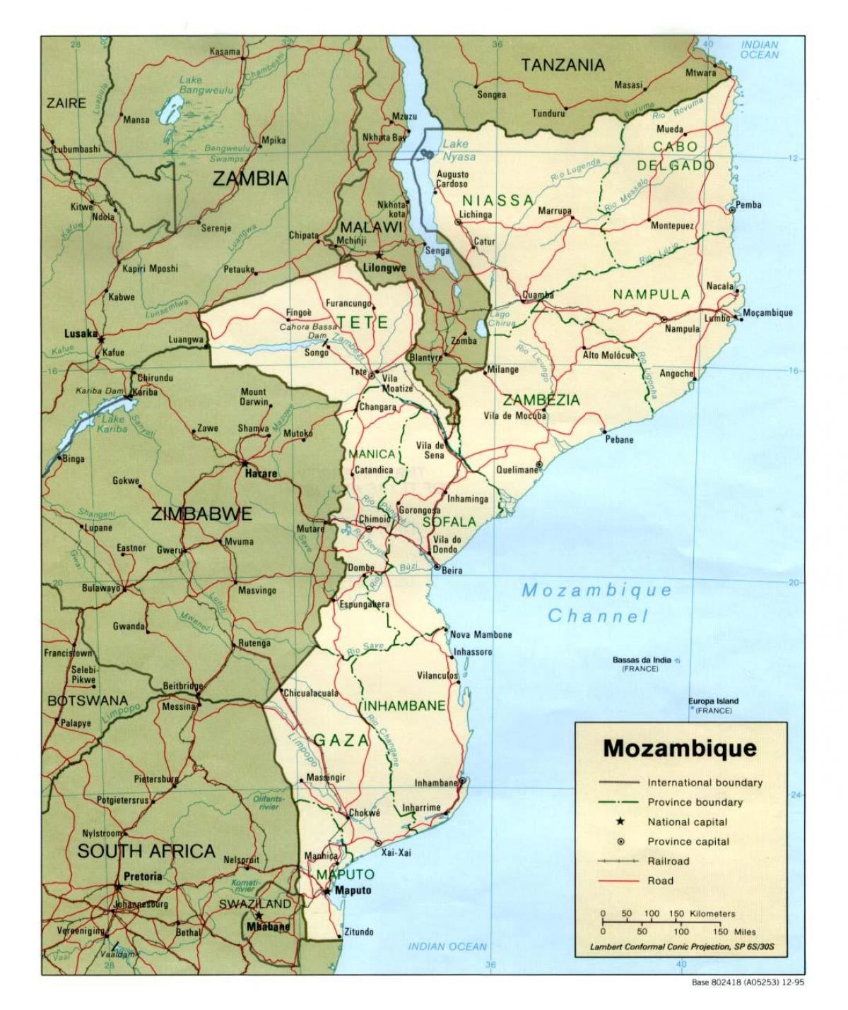 карта на Мозамбик детална мапа