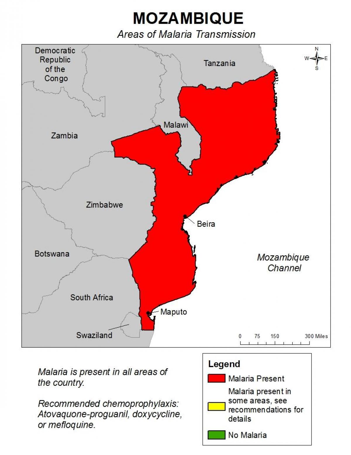 карта на Мозамбик маларија