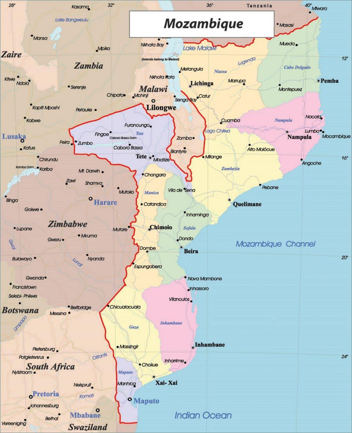 Мозамбик политичката карта